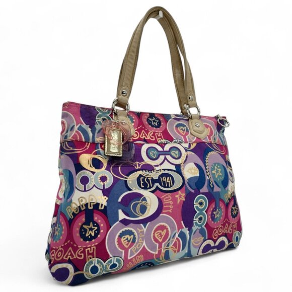 Coach Poppy Pop C Glam Signature Graffiti Pink Gold Large Tote D1120-18342 - Picture 5 of 16